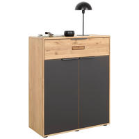 SCHUHSCHRANK Eiche teilmassiv Anthrazit, Eiche Bianco  - Eiche Bianco/Anthrazit, Natur, Glas/Holz (84/104/38cm) - Linea Natura