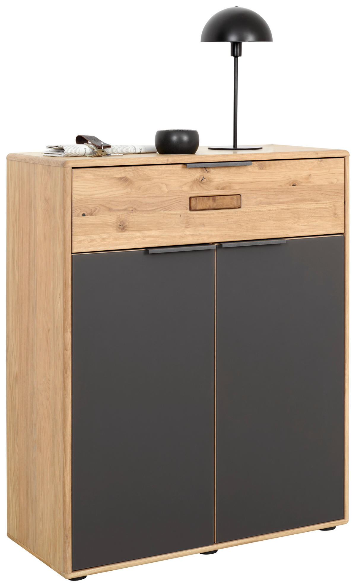 SCHUHSCHRANK Eiche teilmassiv Anthrazit, Eiche Bianco  - Eiche Bianco/Anthrazit, Natur, Glas/Holz (84/104/38cm) - Linea Natura