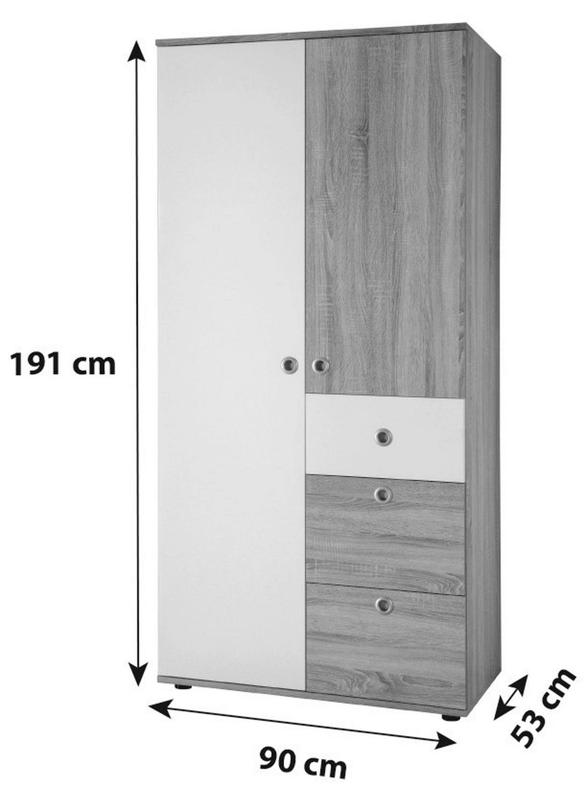 ORMAR S KLASIČNIM VRATIMA     - bijela/hrast Sonoma, Konvencionalno, drvni materijal/plastika (90/191/53cm) - Bessagi Kids