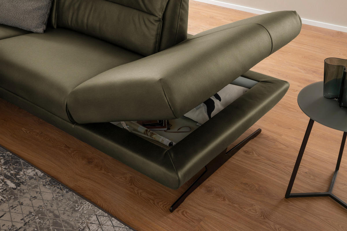 ECKSOFA Olivgrün Echtleder  - Schwarz/Olivgrün, Design, Leder/Metall (286/258cm) - Schöner Wohnen