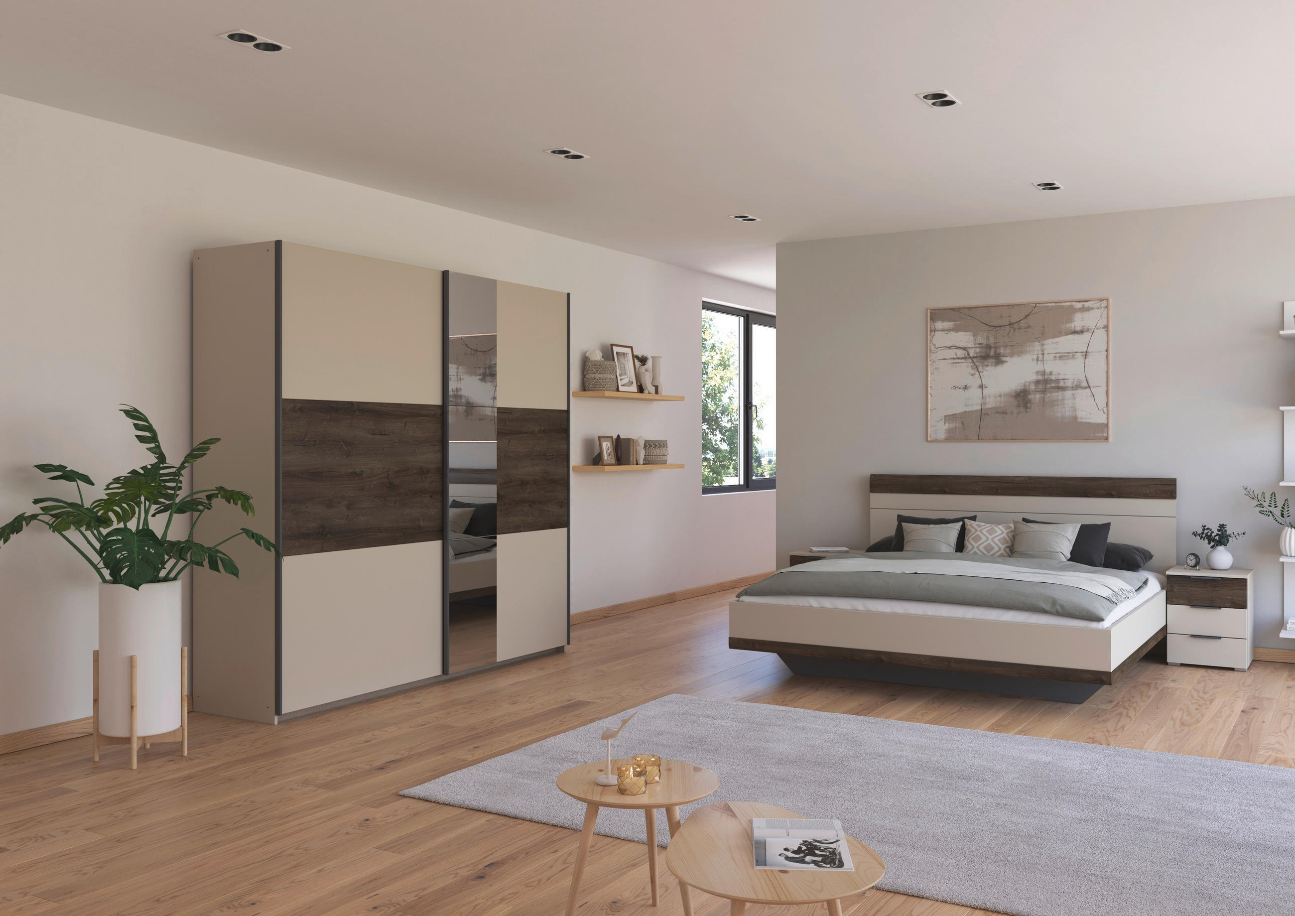 SPALNICA, barve šampanjca, temni hrast  - barve šampanjca/temni hrast, Design, leseni material - Ti'me
