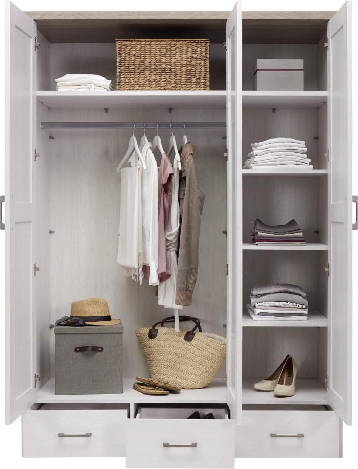 KLEIDERSCHRANK 148/201/62 cm 3-türig  - Weiss/Trüffeleichefarben, Lifestyle, Holzwerkstoff/Metall (148/201/62cm) - Carryhome