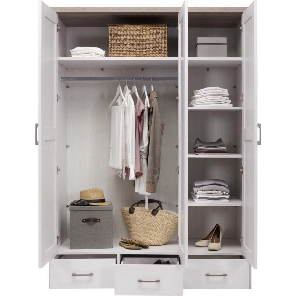 Thumbnail - Carryhome Kleiderschrank, Weiß, Trüffeleiche, Metall, 5 Fächer, 3 Schubladen, 148x201x62 cm, Beimöbel erhältlich, Kinder...