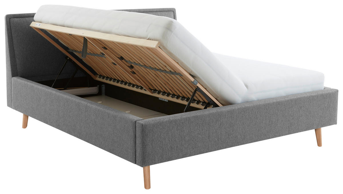 POLSTERBETT Lattenrost, Bettkasten 140/200 cm  in Grau  - Eichefarben/Grau, MODERN, Holz/Textil (140/200cm) - Livetastic