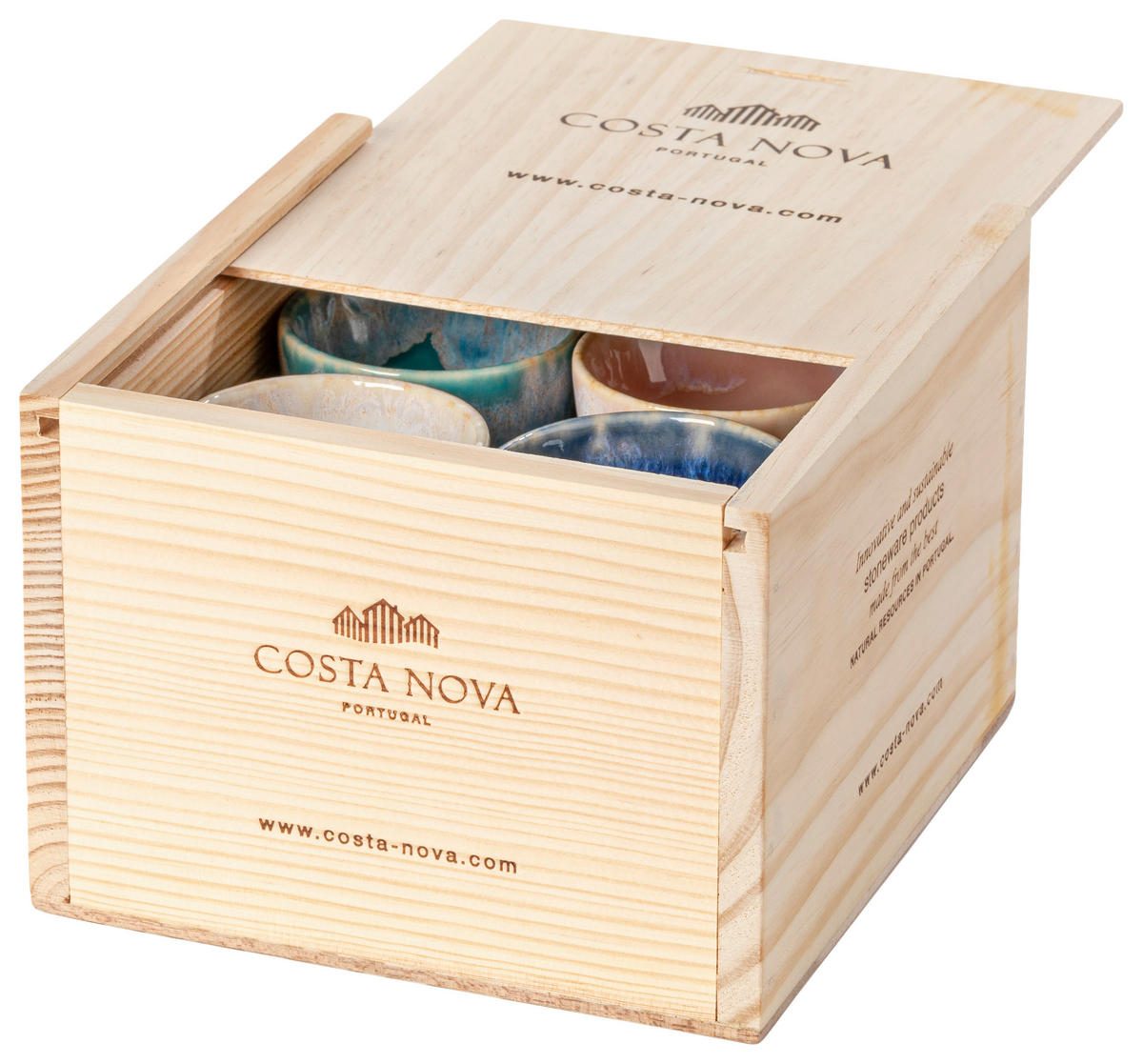 TASSENSET GRESPRESSO 8-teilig  - Türkis/Blau, Basics, Keramik/Holz - Costa Nova