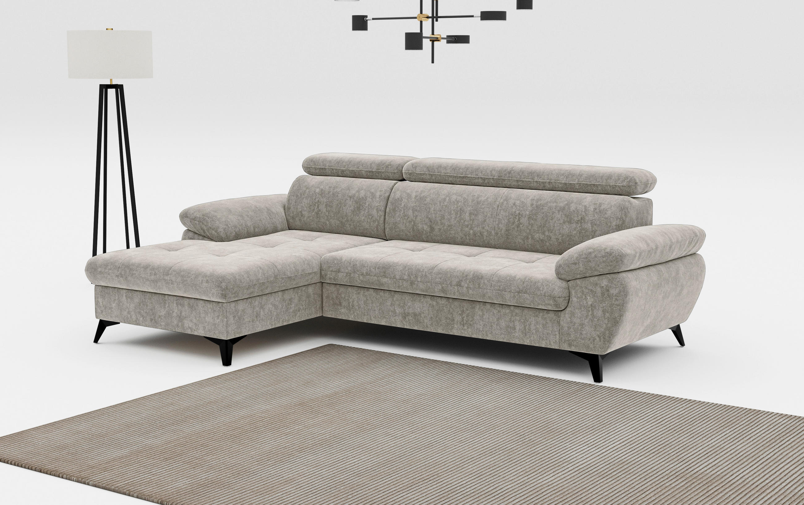 ECKSOFA in Schlammfarben  - Schlammfarben/Schwarz, Textil/Metall (166/261cm) - MID.YOU