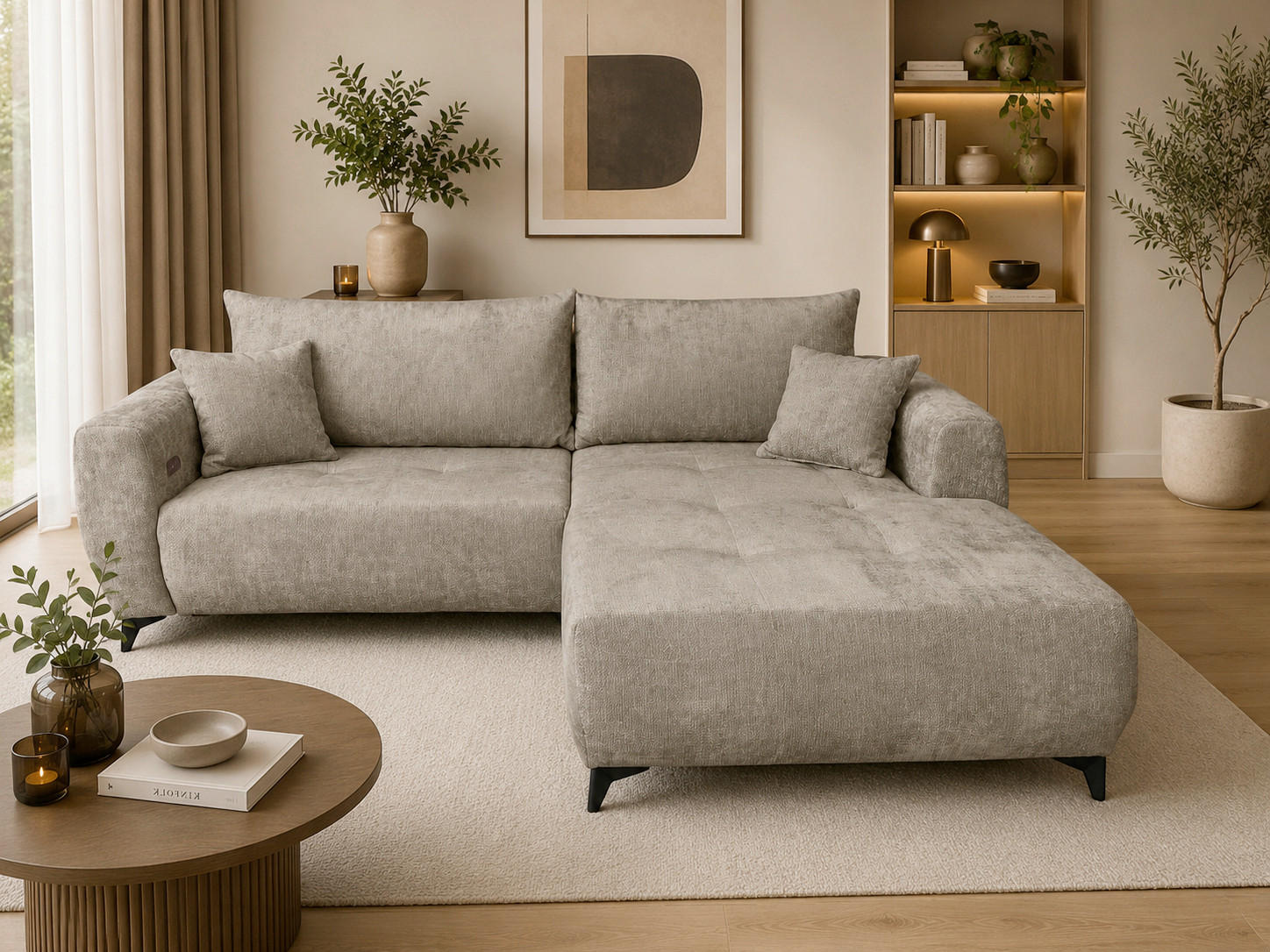 P & B ROHOVÁ SEDAČKA, textil, šedohnědá
