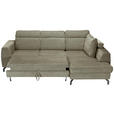 ECKSOFA Olivgrün Chenille  inkl. Zierkissen, Bettkasten, Schlaffunktion, Rücken echt, Kopfteilverstellung, Liegefläche im Originalstoff  - Schwarz/Olivgrün, KONVENTIONELL, Textil/Metall (266/185cm) - Carryhome
