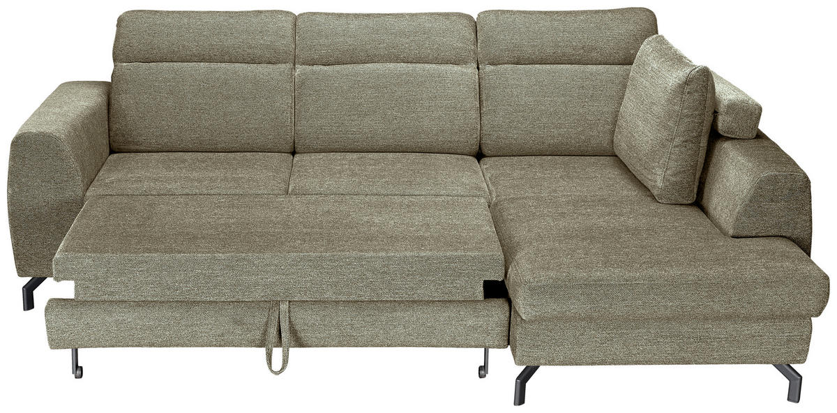 ECKSOFA Olivgrün Chenille  - Schwarz/Olivgrün, KONVENTIONELL, Textil/Metall (240/185cm) - Carryhome