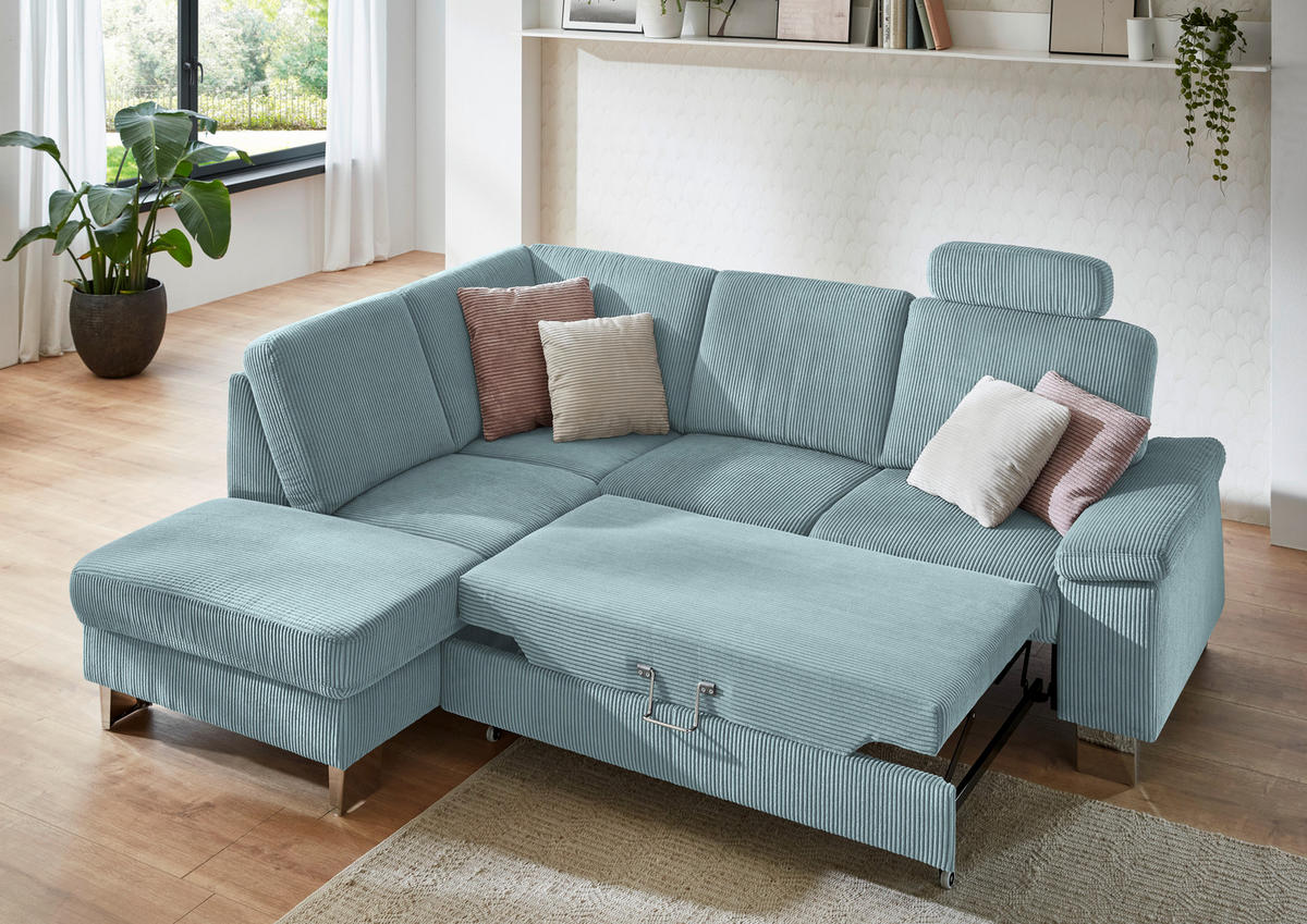 ECKSOFA in Cord Hellblau  - Edelstahlfarben/Hellblau, Konventionell, Textil/Metall (200/248cm) - Beldomo System