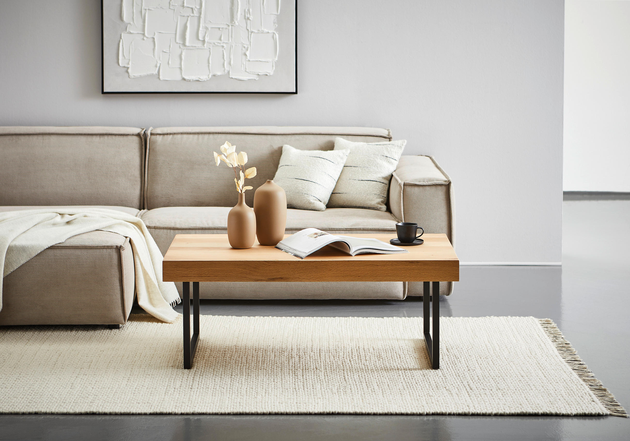 COUCHTISCH Eiche furniert 110/42,5/65 cm rechteckig Schwarz, Eichefarben  - Eichefarben/Schwarz, Design, Holz/Holzwerkstoff (110/42,5/65cm) - MID.YOU