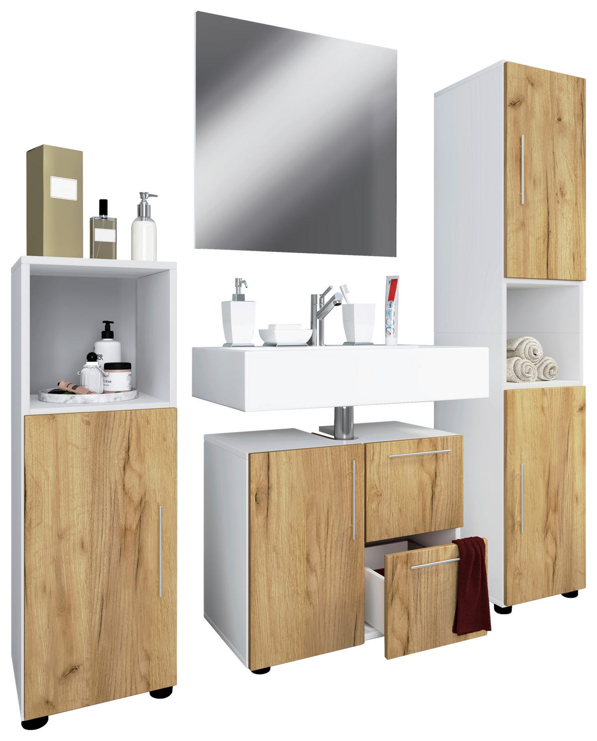 BADEZIMMER  in 123 cm  - Honigeiche/Silberfarben, MODERN, Holzwerkstoff/Kunststoff (123cm) - MID.YOU