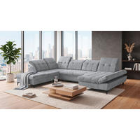 WOHNLANDSCHAFT Mikrovelours Hellgrau  - Hellgrau/Schwarz, Modern, Kunststoff/Textil (245/348/168cm) - MID.YOU