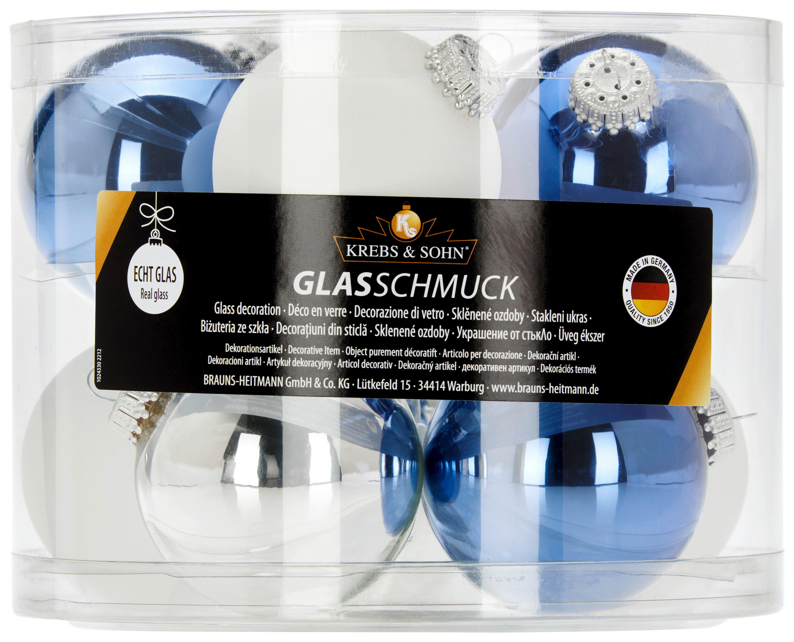 JULGRANSKULOR SET 7 cm 10 delar  - vit/blå, Klassisk, glas (7cm)