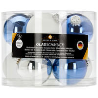 JULGRANSKULOR SET 7 cm 10 delar  - vit/blå, Klassisk, glas (7cm)