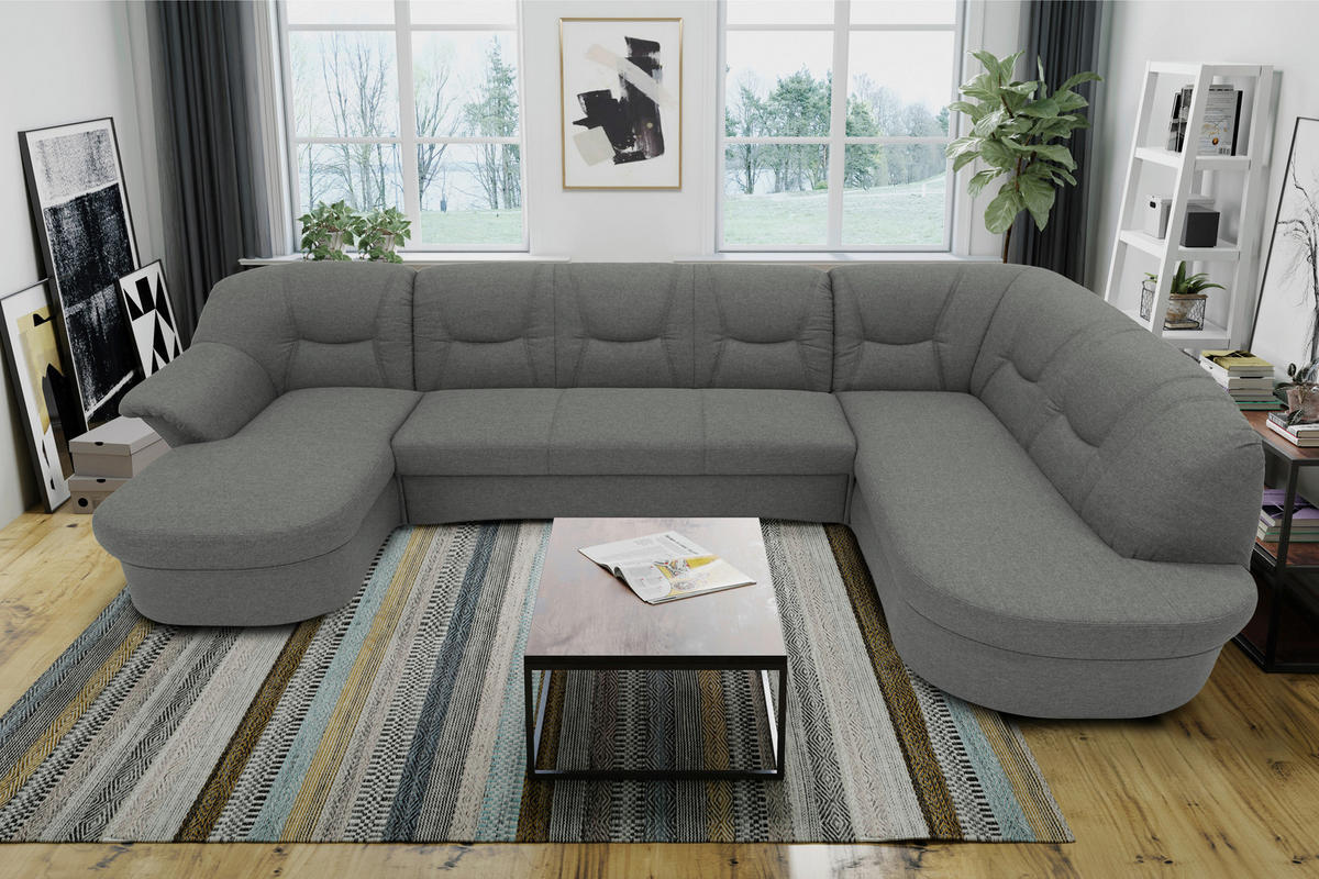 WOHNLANDSCHAFT Dunkelgrau Mikrofaser  - Dunkelgrau/Schwarz, KONVENTIONELL, Kunststoff/Textil (146/295/180cm) - MID.YOU