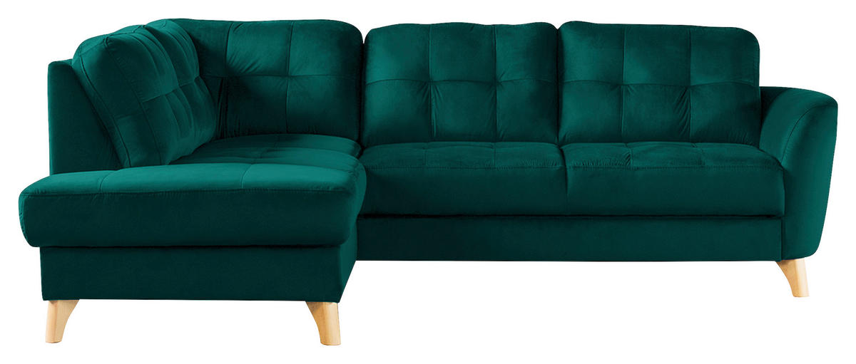 ECKSOFA Petrol Samt  - Buchefarben/Petrol, Design, Holz/Textil (190/236cm) - Livetastic