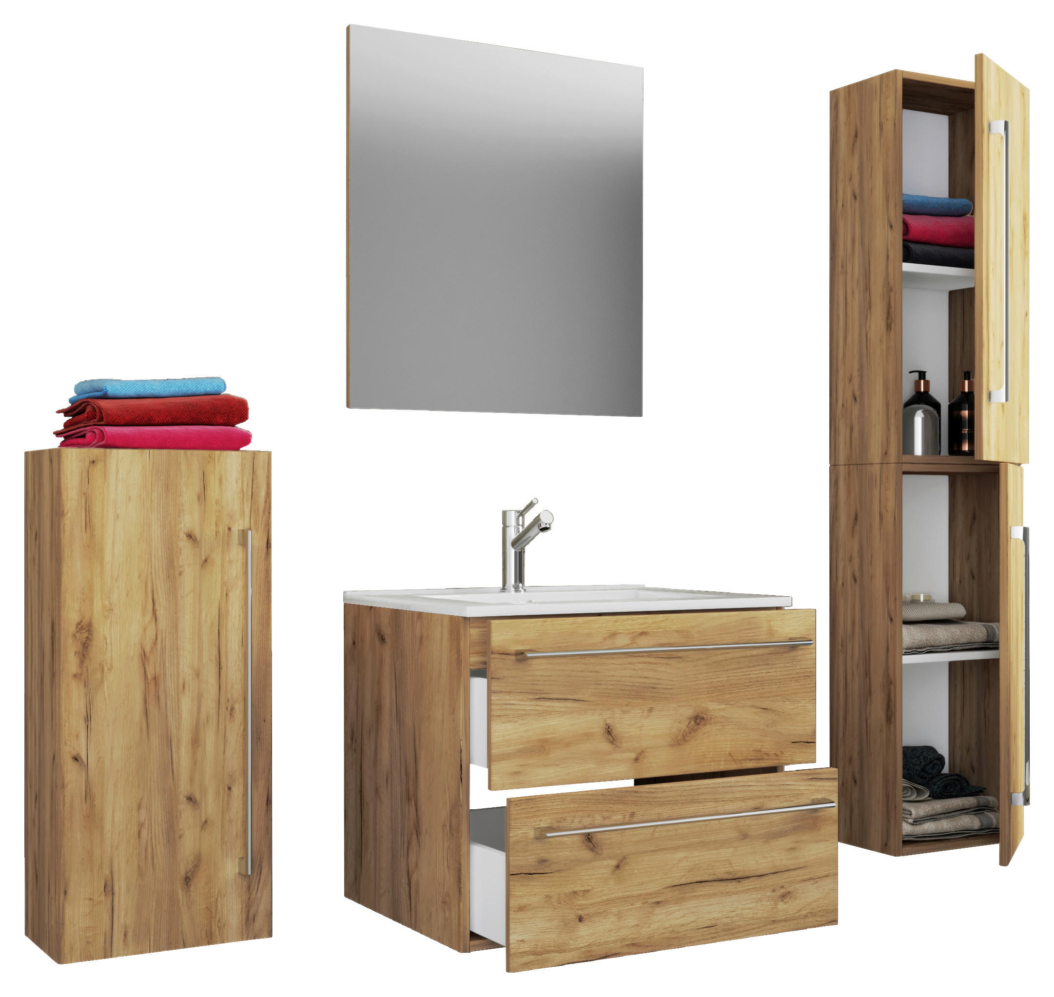 BADEZIMMER 5-teilig  in 126 cm  - Honigeiche/Alufarben, MODERN, Keramik/Holzwerkstoff (126cm) - MID.YOU