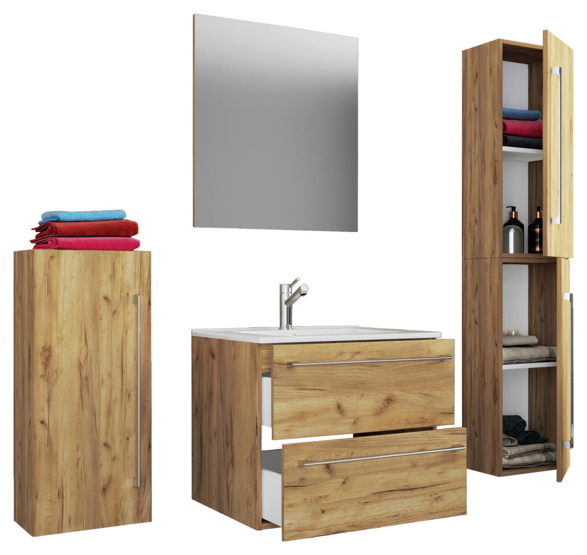 BADEZIMMER 5-teilig  in 126 cm  - Honigeiche/Alufarben, MODERN, Keramik/Holzwerkstoff (126cm) - MID.YOU