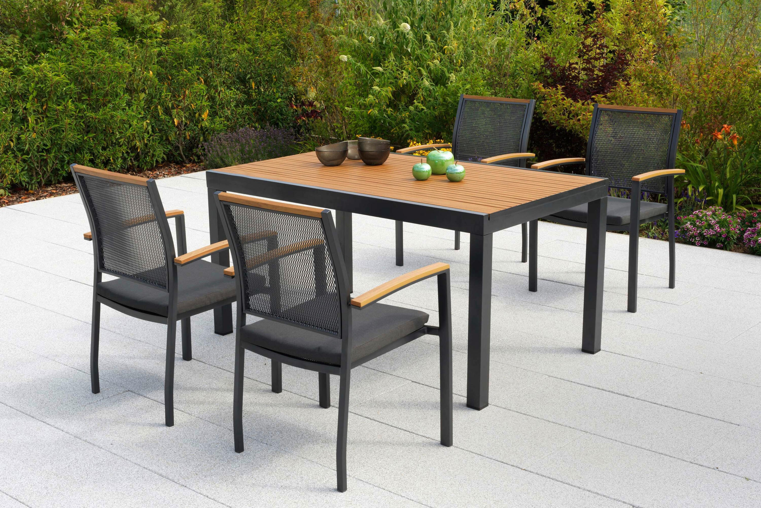 GARTENTISCHGRUPPE  - Graphitfarben/Naturfarben, KONVENTIONELL, Kunststoff/Textil - Gardenson