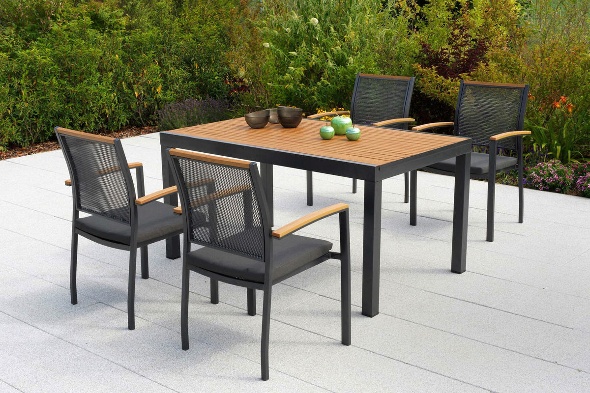 GARTENTISCHGRUPPE  - Graphitfarben/Naturfarben, KONVENTIONELL, Kunststoff/Textil - Gardenson