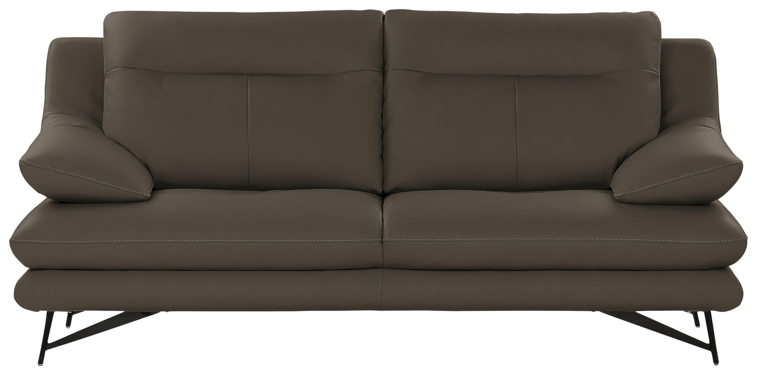3-SITZER-SOFA in Leder Taupe  - Taupe, Design, Leder/Metall (215/90/109cm)