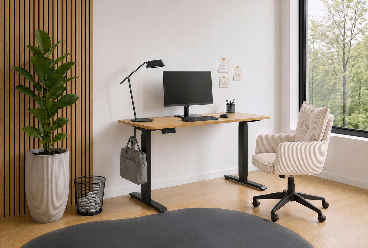 SCHREIBTISCH 120/60/73-118 cm Schwarz, Eichefarben elektrisch höhenverstellbar  - Eichefarben/Schwarz, Design, Holzwerkstoff/Metall (120/60/73-118cm) - Carryhome