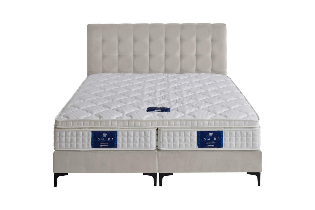 POSTELJA BOXSPRING   x  , tekstil, leseni material krem barve  - črna/krem barve, Moderno, kovina/tekstil (140/200cm) - MID.YOU