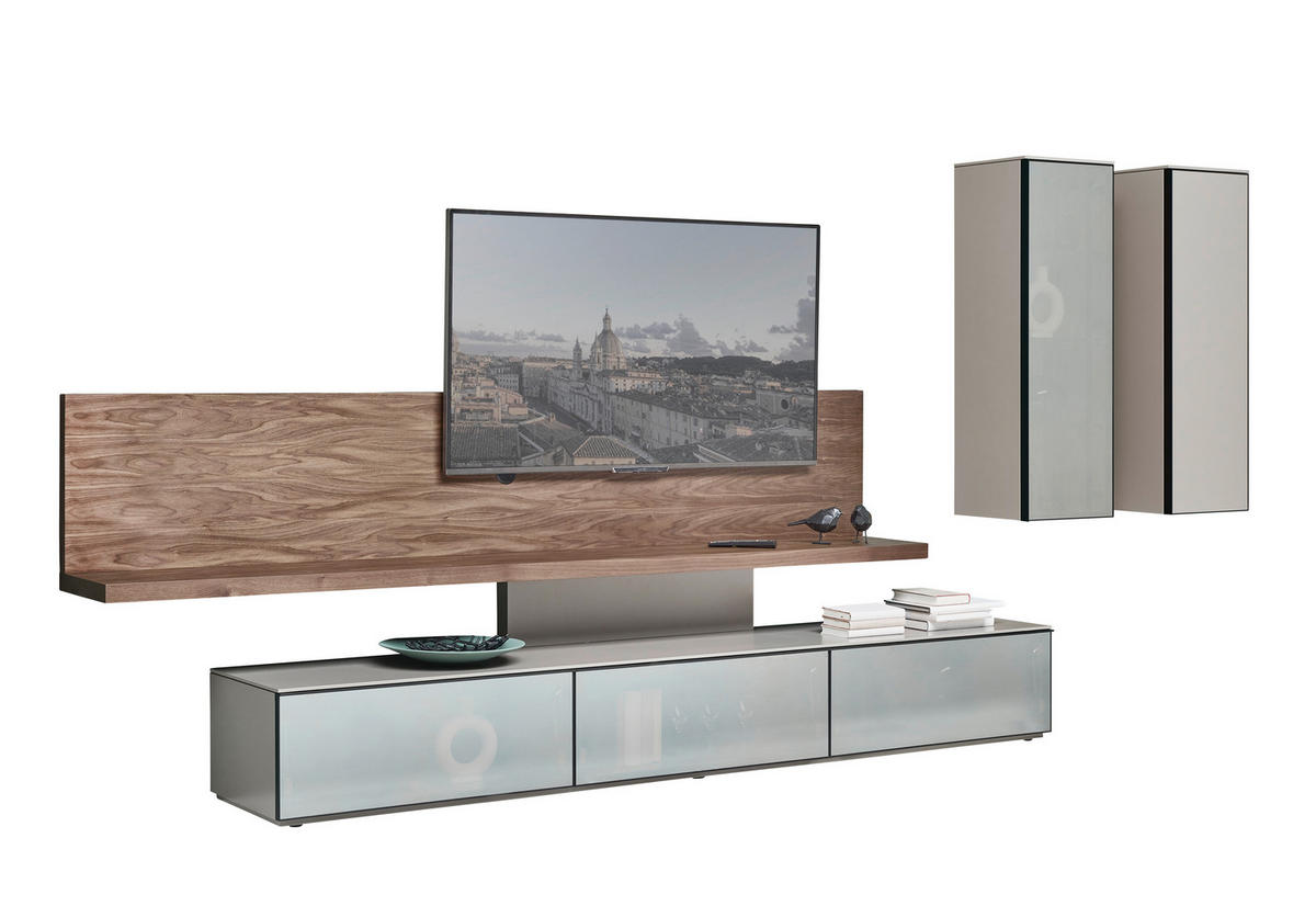 WOHNWAND  in Taupe, Nussbaumfarben 415/190/45 cm  - Taupe/Nussbaumfarben, Design, Glas/Holz (415/190/45cm) - Ambiente