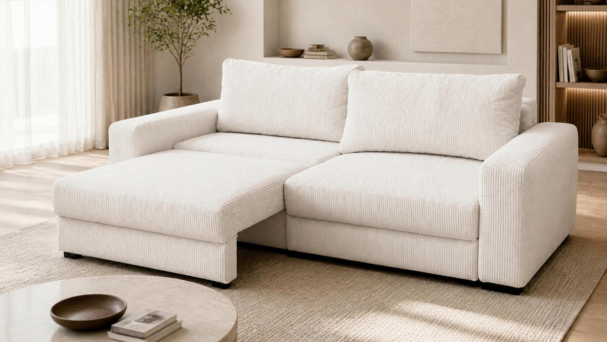3-SITZER-SOFA Cord Beige  - Beige/Schwarz, Basics, Holz/Textil (250/90/110cm) - MID.YOU