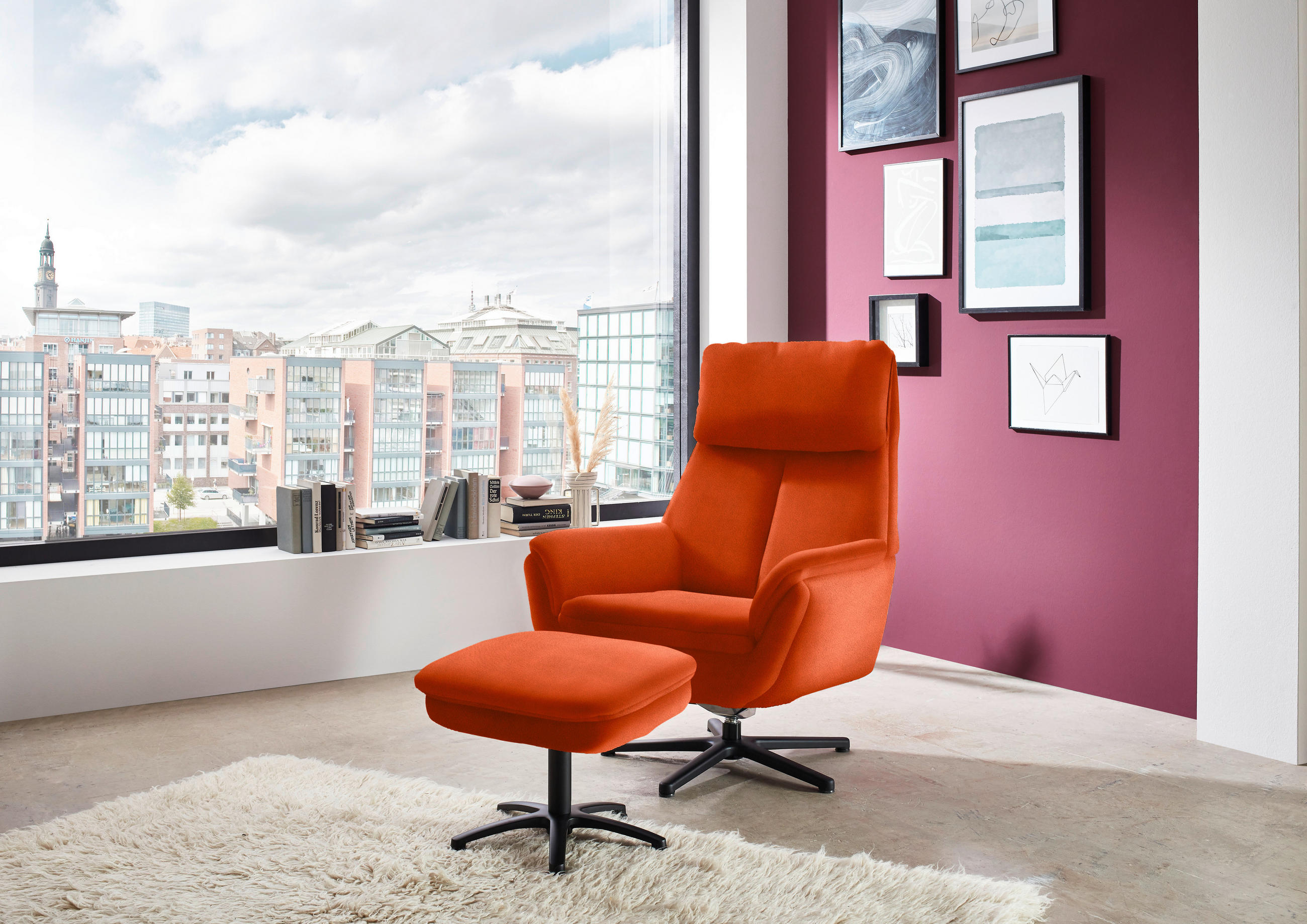 RELAXSESSEL in Textil Orange  - Schwarz/Orange, Design, Textil/Metall (79/108/89cm) - Beldomo Style