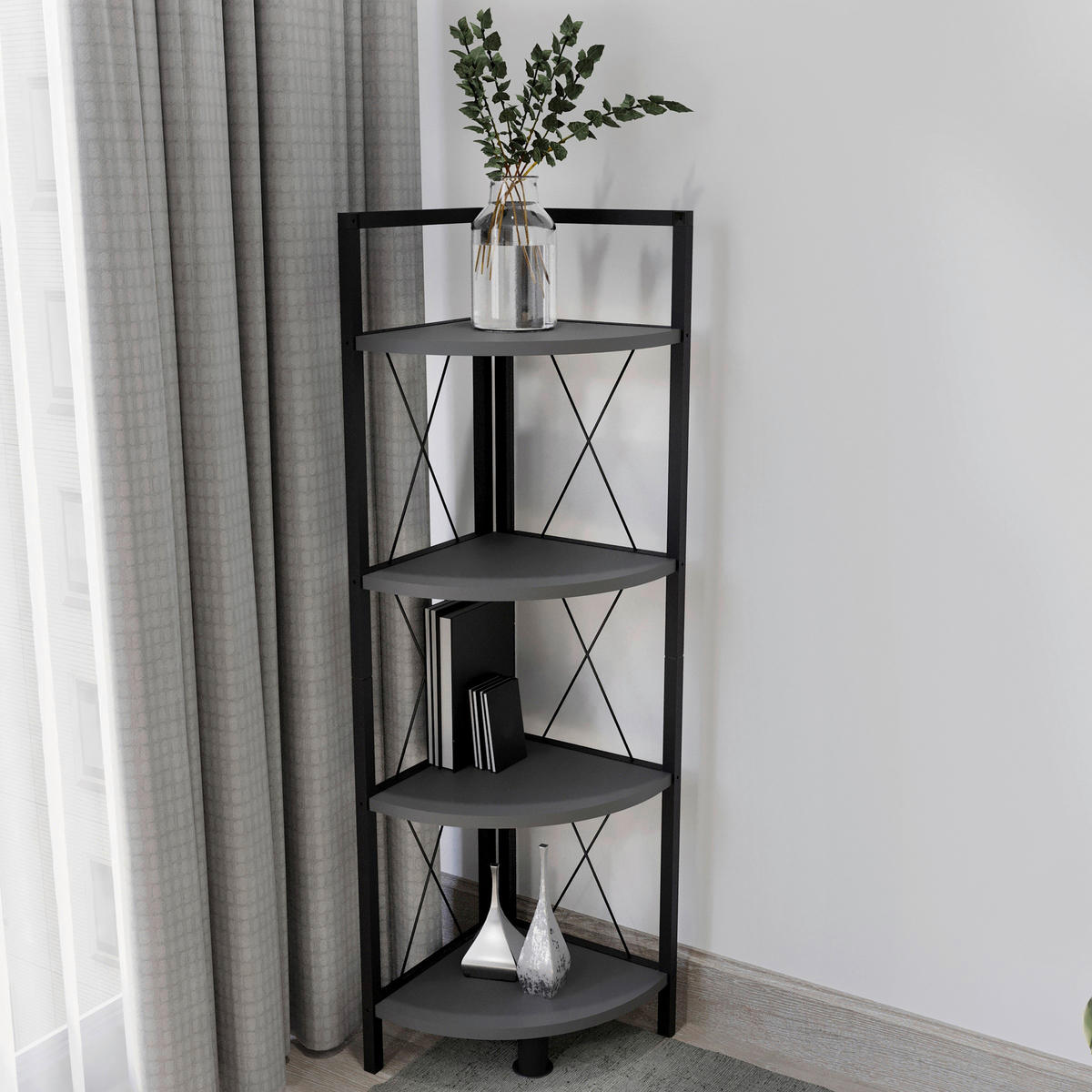 ECKREGAL - Anthrazit/Schwarz, Design, Holzwerkstoff/Metall (34/123/34cm) - MID.YOU