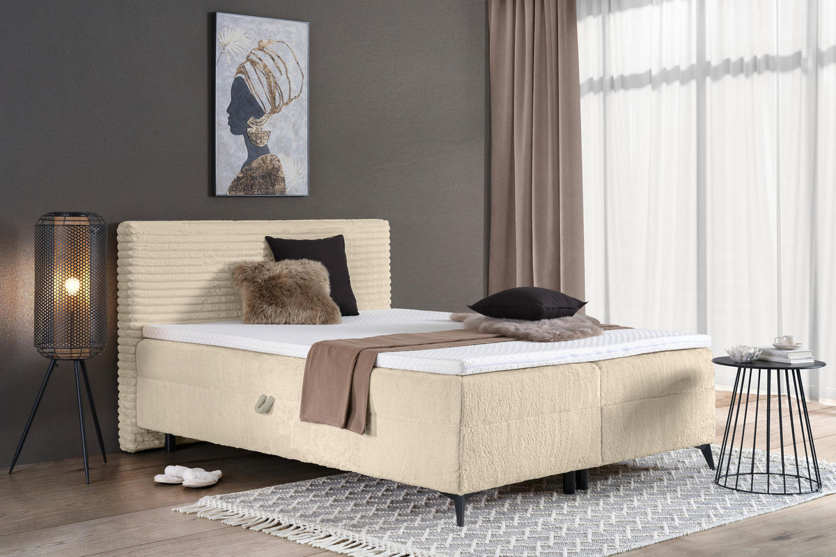 BOXBETT 160/200 cm  in Creme  - Creme/Schwarz, Design, Holz/Holzwerkstoff (160/200cm) - Xora