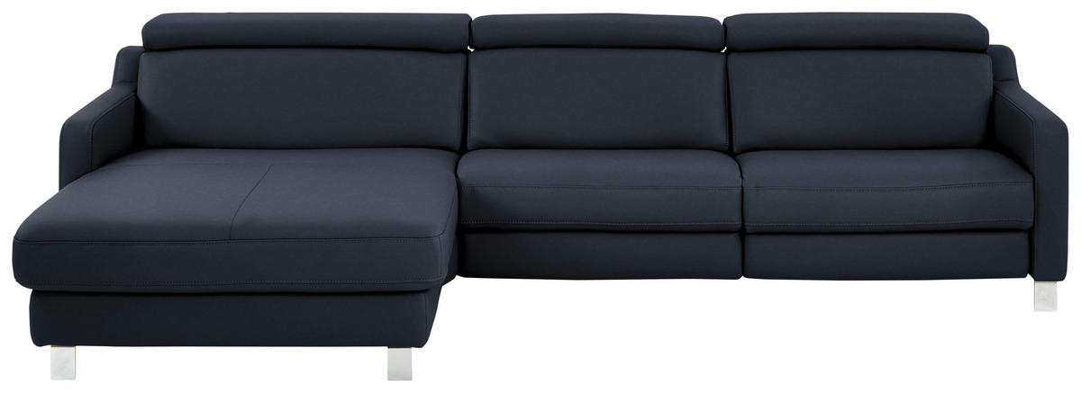ECKSOFA in Echtleder Dunkelblau  - Chromfarben/Dunkelblau, Design, Leder/Metall (176/291cm) - Valdera
