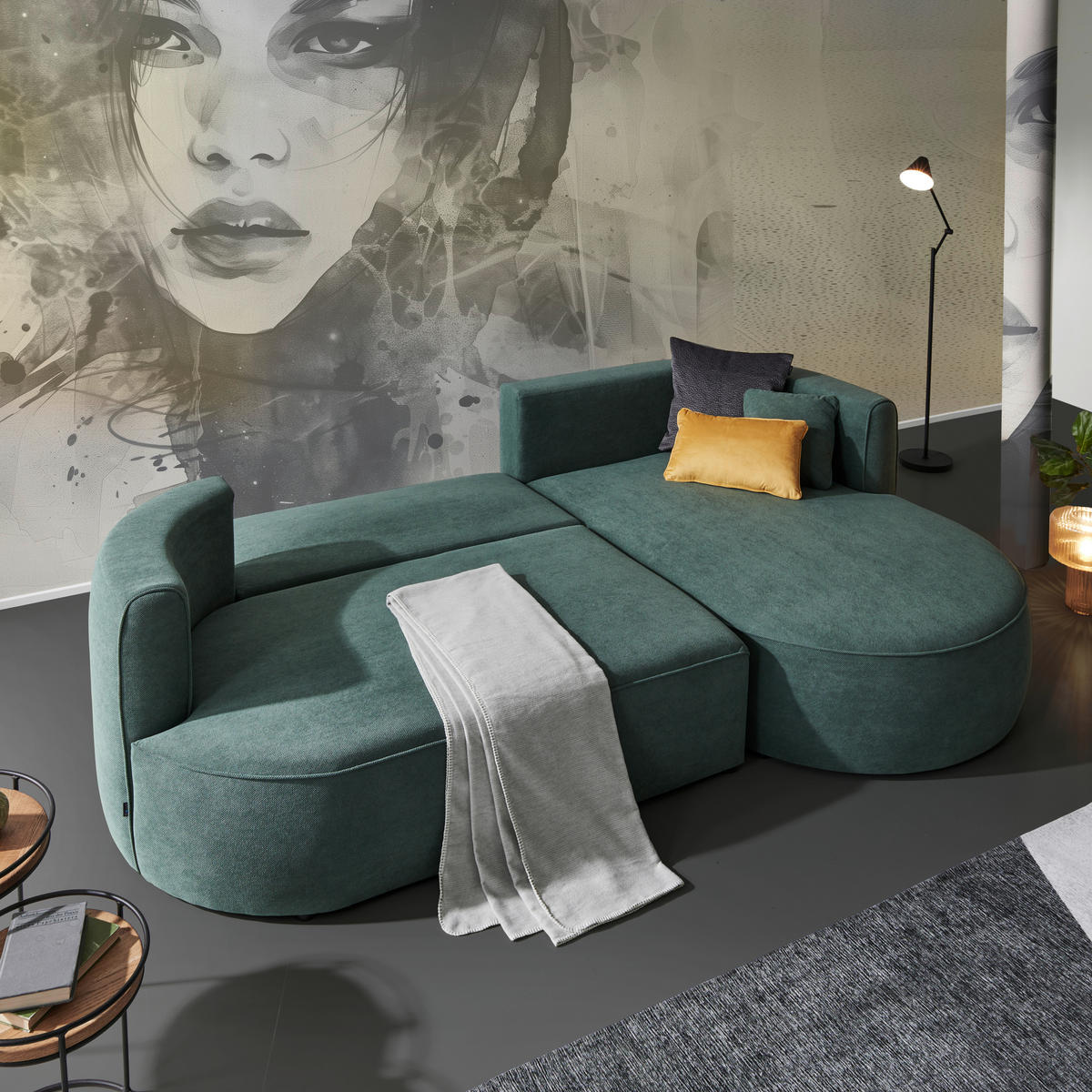 ECKSOFA in Webstoff Grün  - Schwarz/Grün, Modern, Kunststoff/Textil (284/183cm) - Welnova