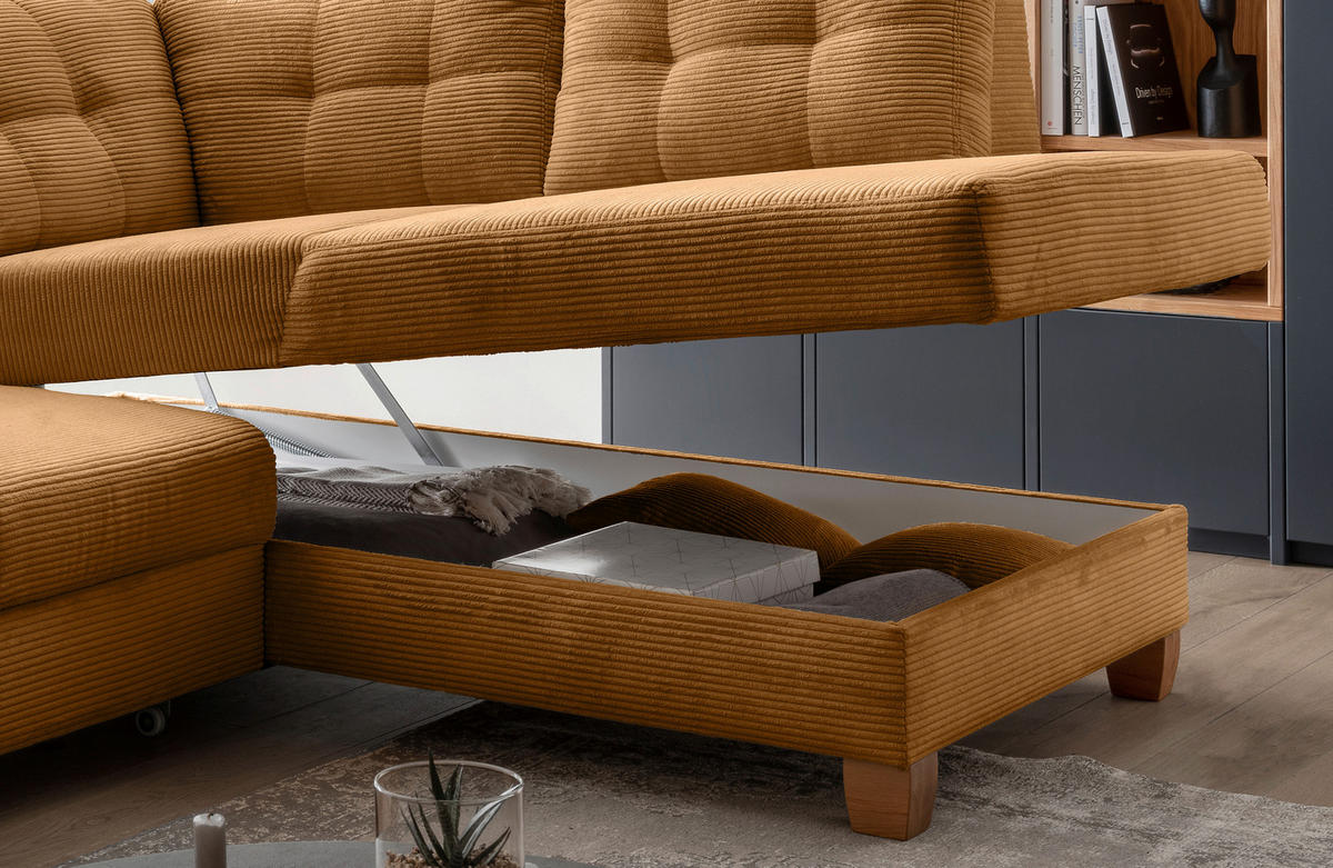 ECKSOFA in Cord Goldfarben  - Goldfarben/Naturfarben, Modern, Holz/Textil (274/206cm) - Livetastic