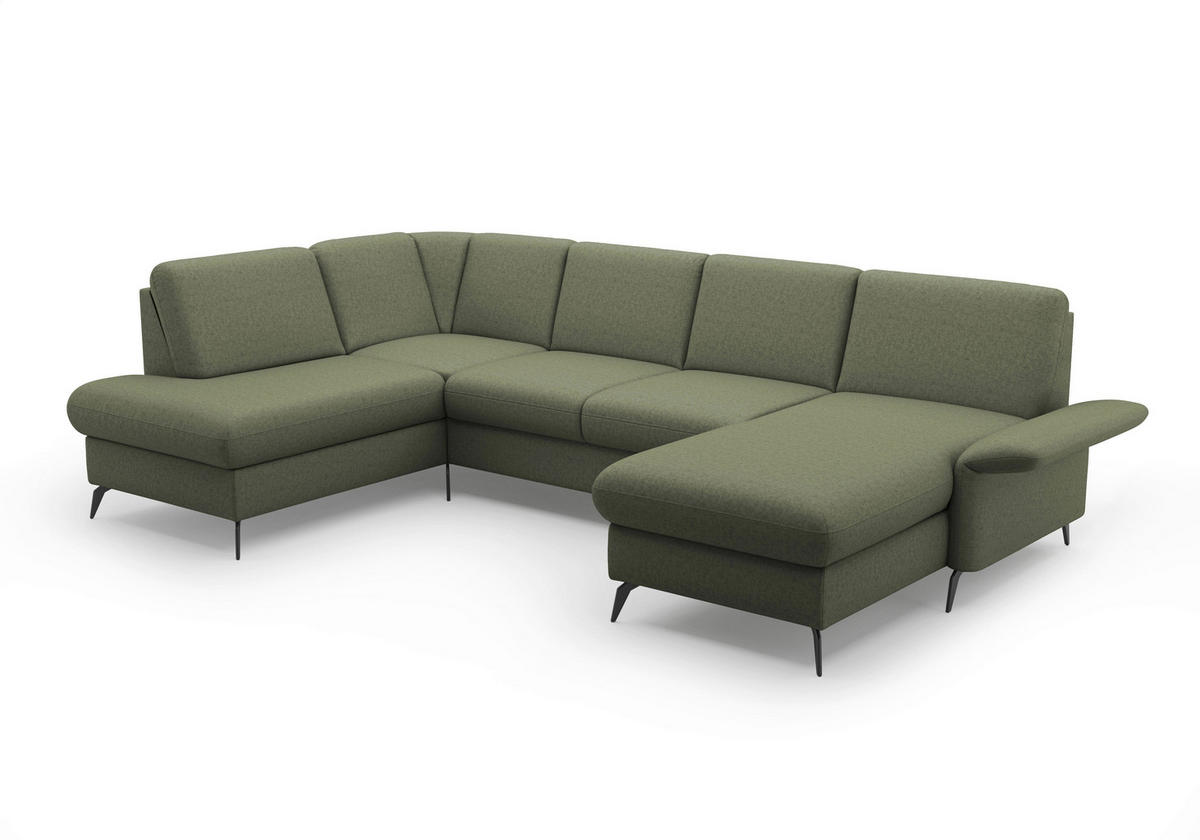 WOHNLANDSCHAFT in Flachgewebe Olivgrün  - Schwarz/Olivgrün, Konventionell, Textil/Metall (195/314/164cm) - Sit & More