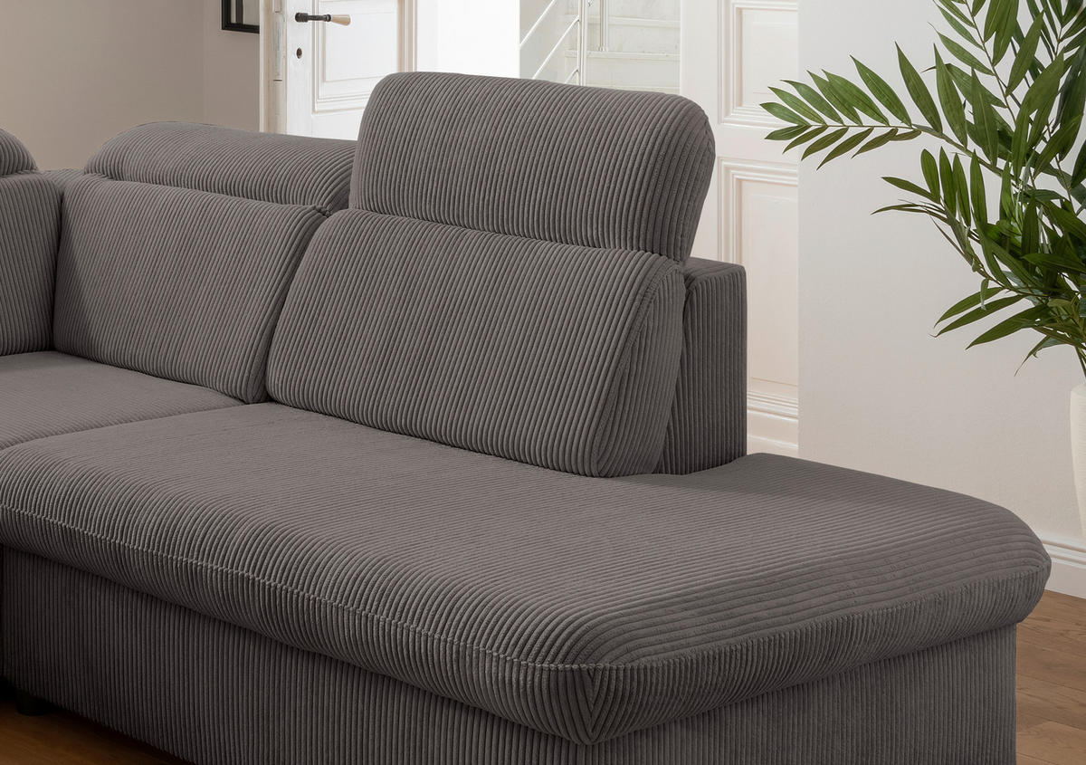 ECKSOFA Grau Cord  - Chromfarben/Grau, Design, Textil/Metall (283/228cm) - Livetastic