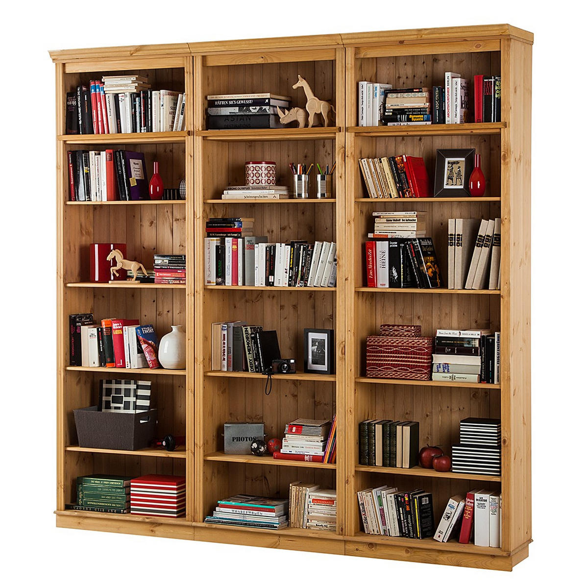 KNIHOVNA, barvy borovice, borovice, 223/222/34 cm - barvy borovice, Design, dřevo (223/222/34cm) - MID.YOU