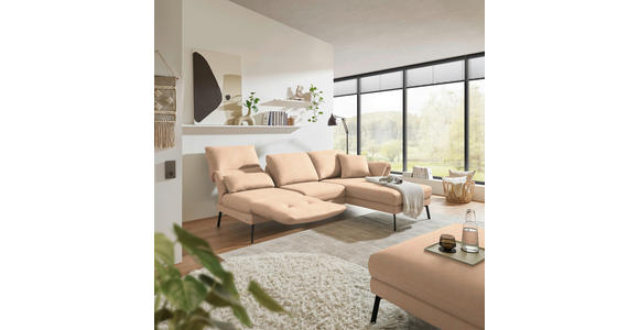 ECKSOFA  in Flachgewebe Lachsfarben Armteilverstellung, Relaxfunktion, Drehsitzfunktion  255-365/175-224 cm  - Schwarz/Lachsfarben, Design, Textil/Metall (255-365/175-224cm) - Dieter Knoll