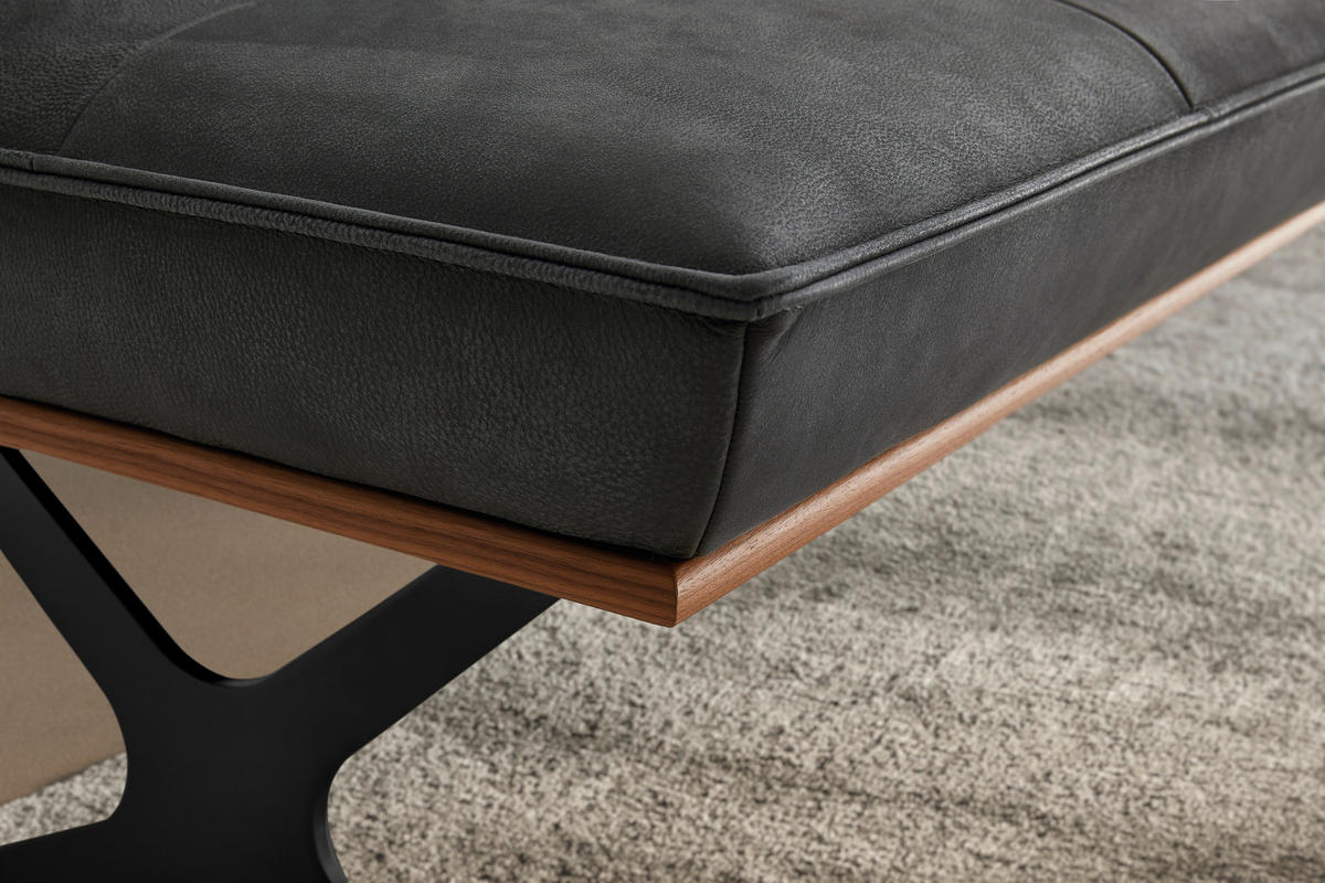 SITZBANK 214/88/66 cm Echtleder Schwarz Nussbaum furniert Metall  - Schwarz/Grau, Design, Leder/Holz (214/88/66cm) - Koinor