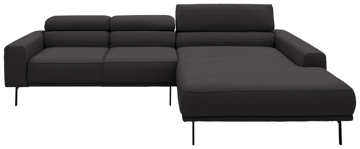 ECKSOFA Cord Dunkelbraun  - Dunkelbraun/Schwarz, Design, Textil/Metall (293/215-217cm) - Schöner Wohnen