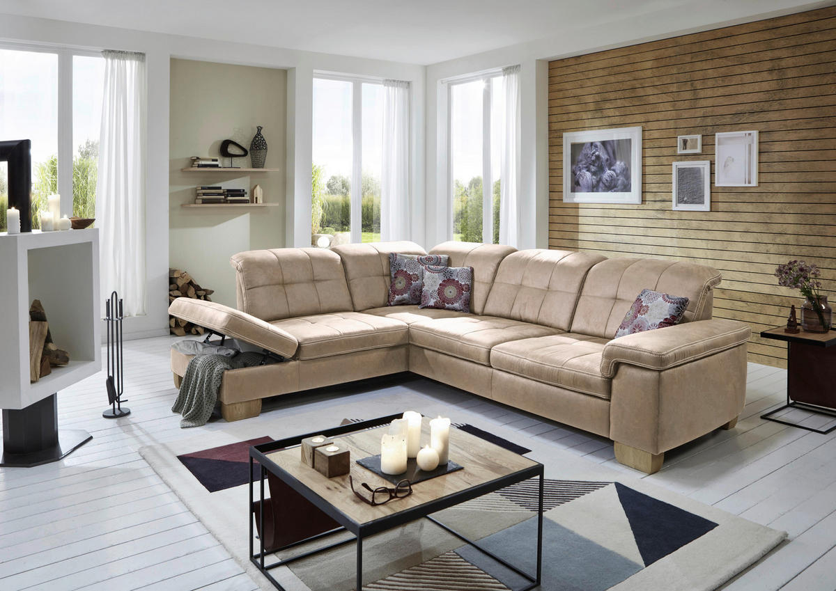ECKSOFA in Mikrofaser Beige  - Beige, Konventionell, Holz/Textil (243/299cm) - Carryhome