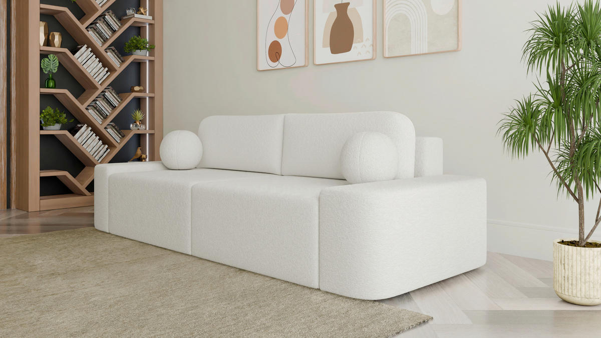 SCHLAFSOFA OVAL in Bouclé Elfenbein  - Elfenbein/Schwarz, Design, Kunststoff/Textil (268/85/110cm) - MID.YOU