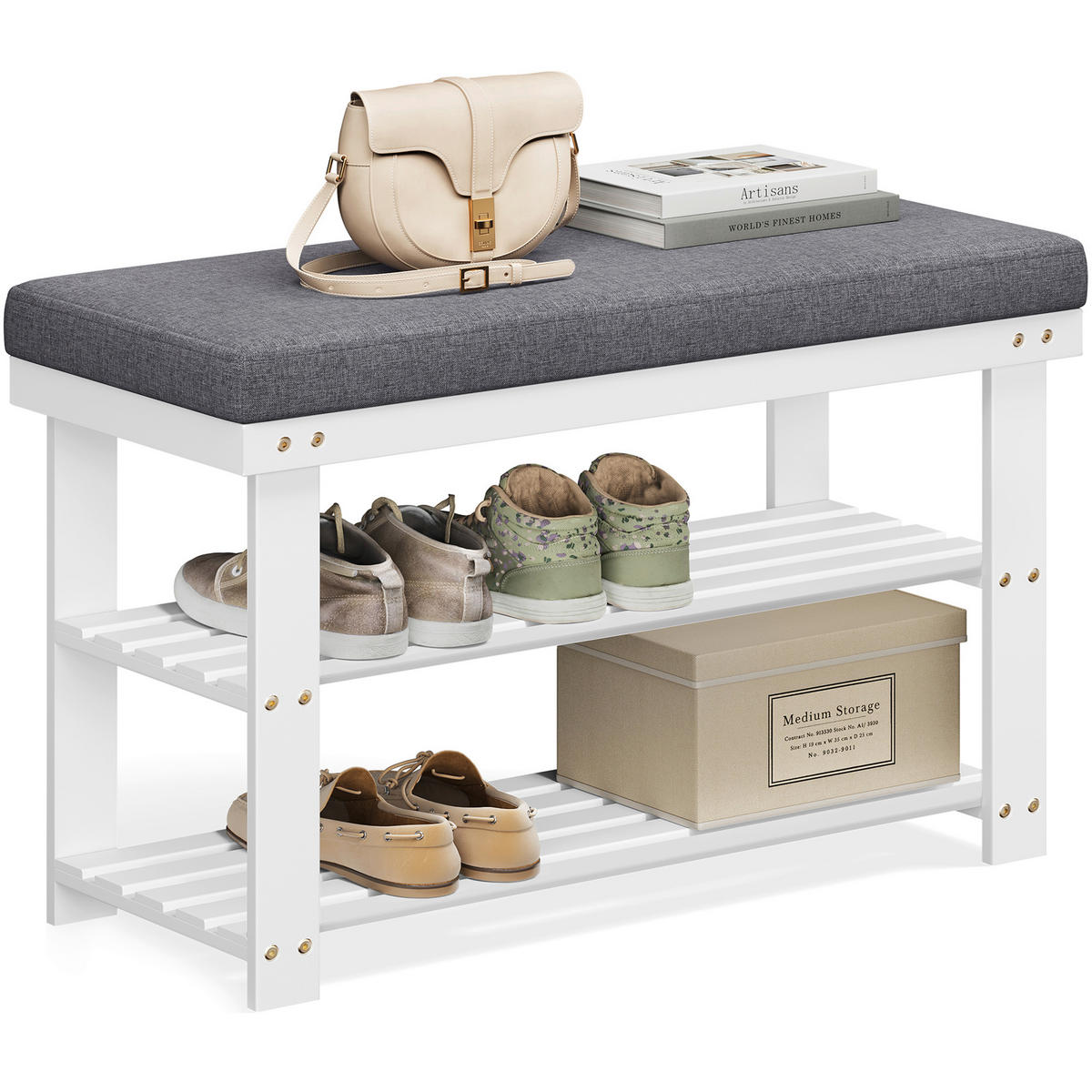 SCHUHREGAL 71/49/29 cm  - Eschefarben/Weiß, Basics, Naturmaterialien/Holzwerkstoff (71/49/29cm)