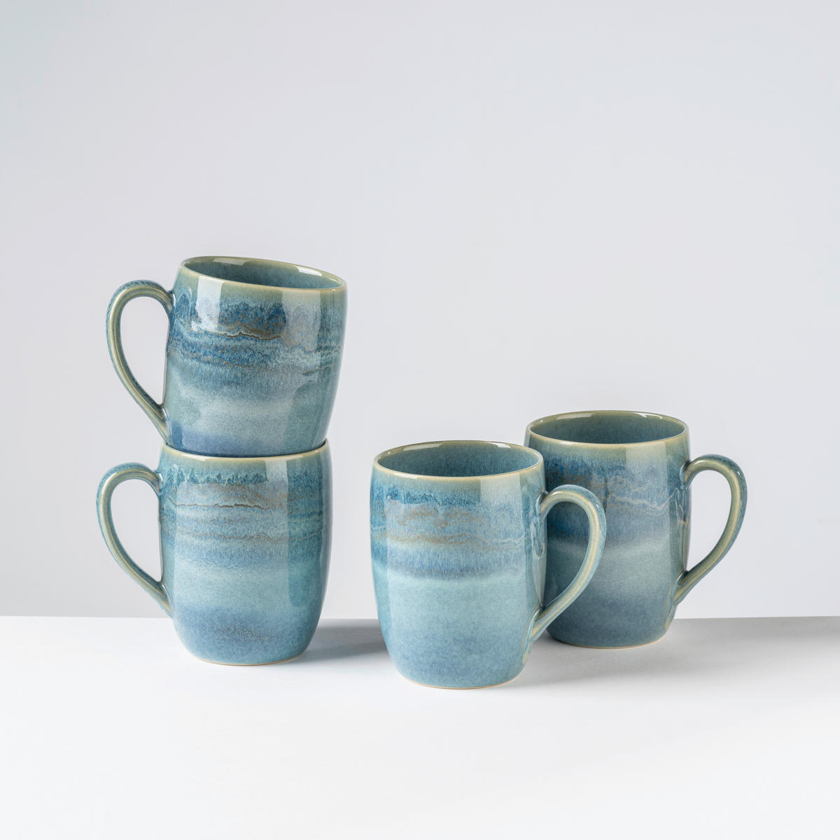 KAFFEEBECHERSET TIEFER SEE 4-teilig  - Blau/Grün, Basics, Keramik (11/10.4/8cm) - Gipfelstück