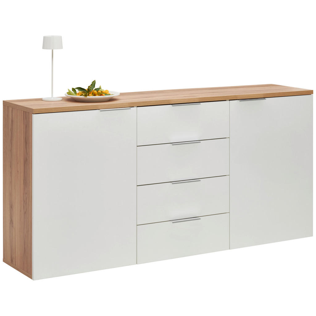 Xora ŠIROKÁ KOMODA, barvy dubu, vysoce lesklá bílá, 180/89/43 cm