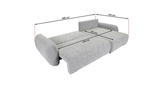 ECKSOFA Grau Flachgewebe Zierkissen, Rückenkissen, Bettkasten, Schlaffunktion, Rücken echt, Liegefläche im Originalstoff  - Schwarz/Grau, KONVENTIONELL, Kunststoff/Textil (145/285cm) - Carryhome
