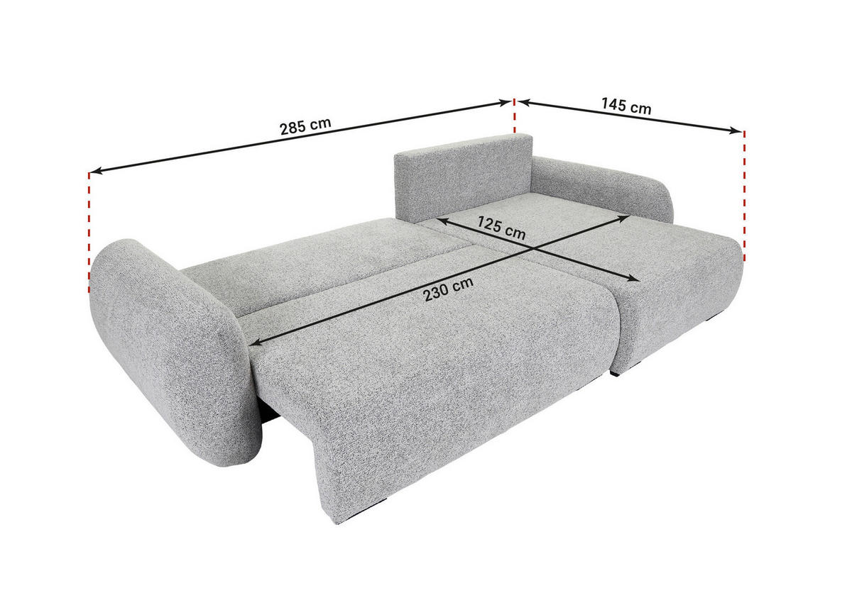 ECKSOFA Grau Flachgewebe Zierkissen, Rückenkissen, Bettkasten, Schlaffunktion, Rücken echt, Liegefläche im Originalstoff  - Schwarz/Grau, KONVENTIONELL, Kunststoff/Textil (145/285cm) - Carryhome