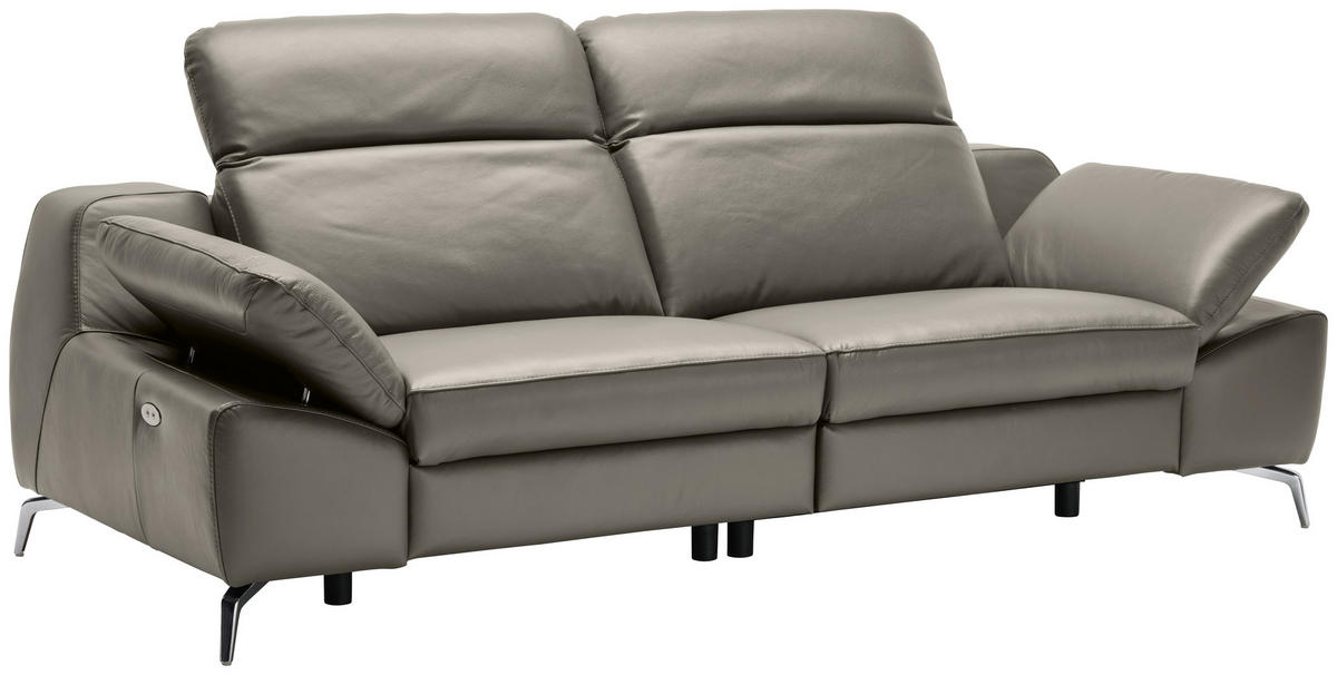 3-SITZER-SOFA Echtleder Graubraun  - Chromfarben/Graubraun, Design, Leder/Kunststoff (234/83-99/110cm) - Celina Home